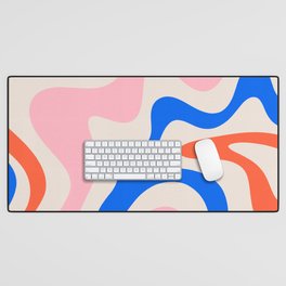 Retro Liquid Swirl Abstract Pattern Square Pink, Orange, and Royal Blue Desk Mat