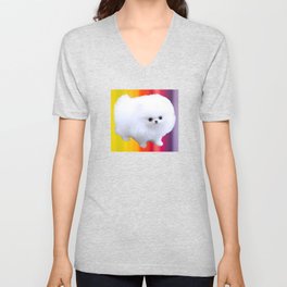 An Adorable And Cute Pomeranian Puppy On Colorful Back ground Sticker Magnet Tshirt And More V Neck T Shirt