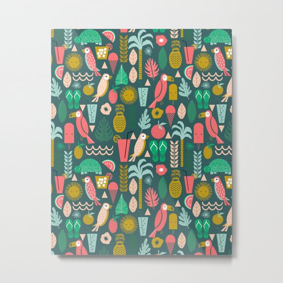 Tropical Vacation Island print pattern fun beach surf sand fun gift for trendy dorm room bright Metal Print