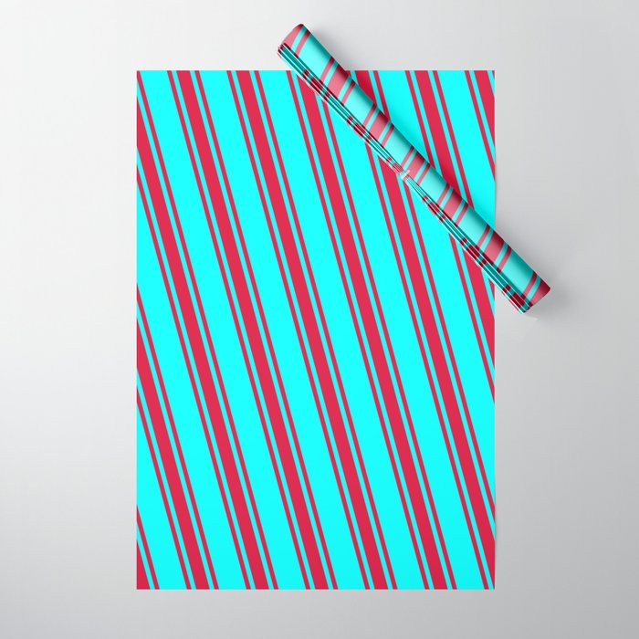 Cyan & Crimson Colored Stripes Pattern Wrapping Paper
