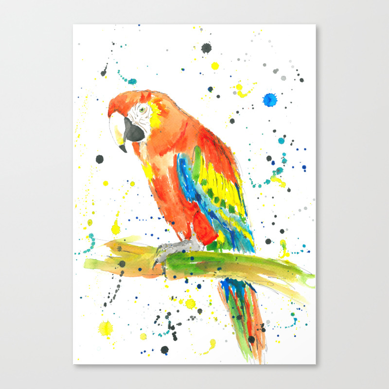 Parrot Scarlet Macaw Watercolor Painting Print Canvas Print By