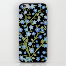 Lovely Blossoms - blue on black iPhone Skin