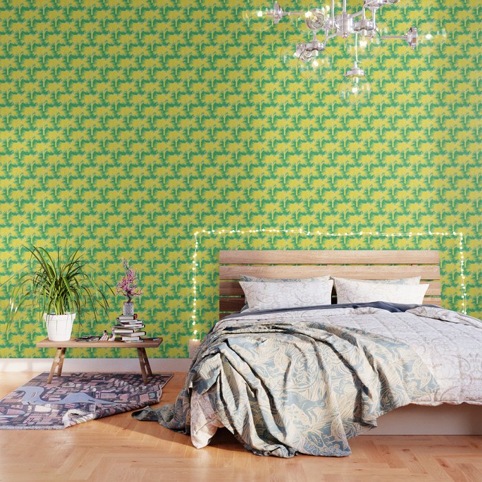 70’s Palm Springs Yellow on Kelly Green Wallpaper