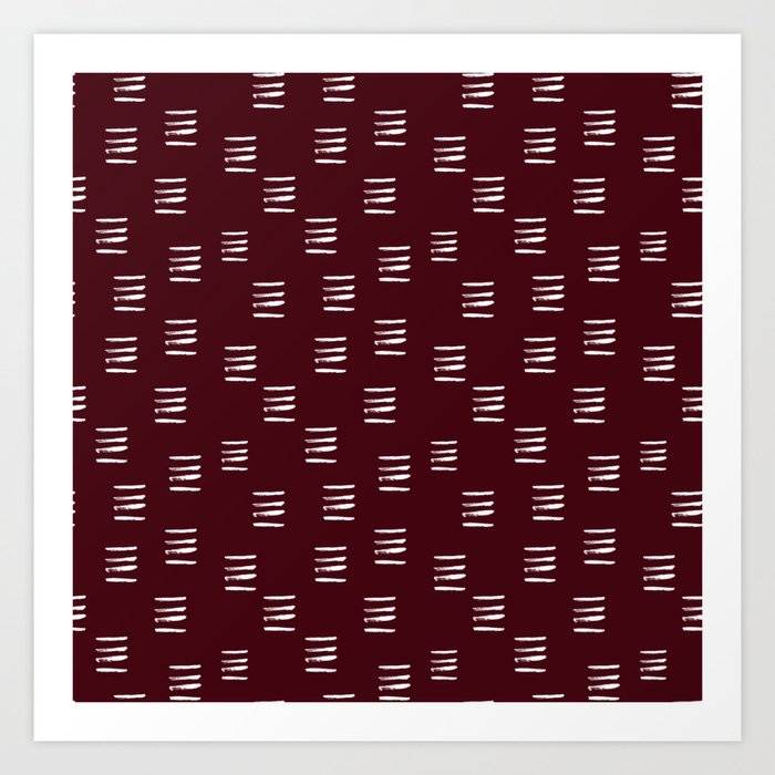 White Doodle Dash Seamless Pattern on Red Wine Background Art