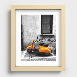 Orange Vespa in Bologna Black and White Photography Recessed Framed Print