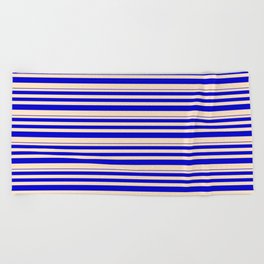 [ Thumbnail: Blue & Bisque Colored Stripes/Lines Pattern Beach Towel ]