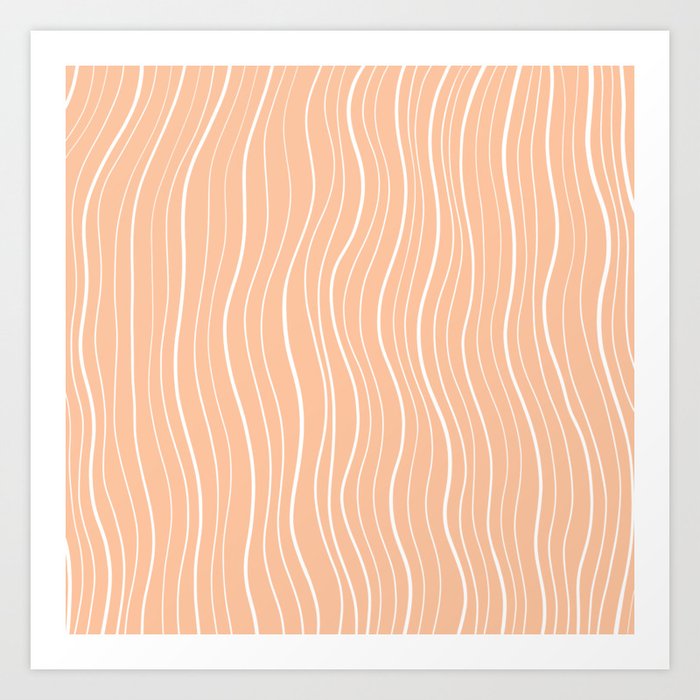 White Wave Lines on Light Salmon Background Art Print