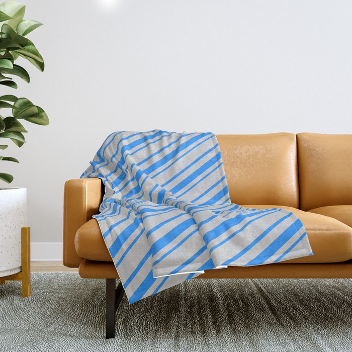 Light Gray & Blue Colored Lined Pattern Throw Blanket