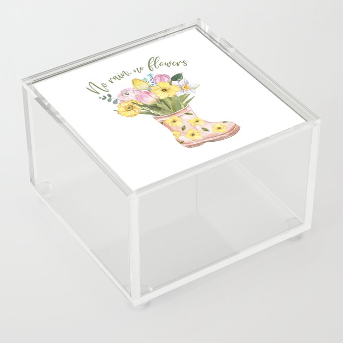Spring yellow garden boot with flowers rain boots floral arrangement Watercolor Acrylic Box