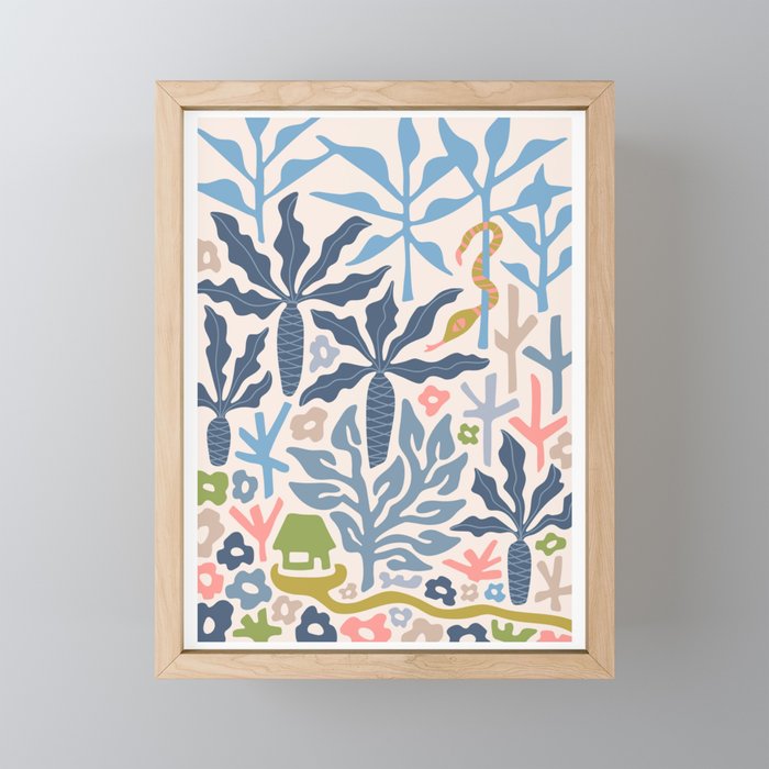 SNAKE IN THE GRASS-3 Abstract Tropical Floral with Snakes Framed Mini Art Print