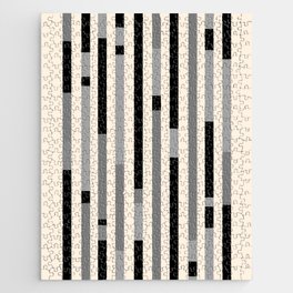Modular Stripes Midcentury Modern Minimalist Abstract in Black, Gray, and Almond Cream Jigsaw Puzzle
