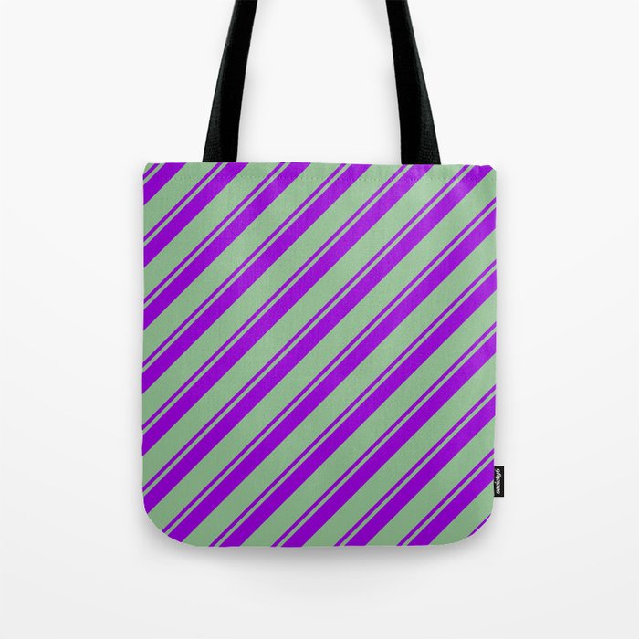 Dark Violet and Dark Sea Green Colored Lines Pattern Tote Bag