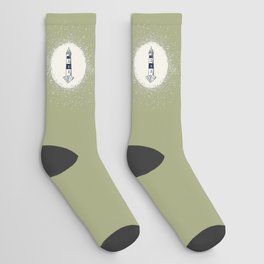 Lighthouse Maritime and White Circle on Sage Green Socks