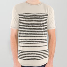 Organic Stripes - Minimalist Textured Line Pattern in Black and Almond Cream All Over Graphic Tee | Pattern, Cream, Digital, Monochrome, Colored Pencil, Stripes, Kierkegaarddesign, Minimalist, Organic, Boho 