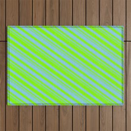 [ Thumbnail: Sky Blue and Chartreuse Colored Pattern of Stripes Outdoor Rug ]