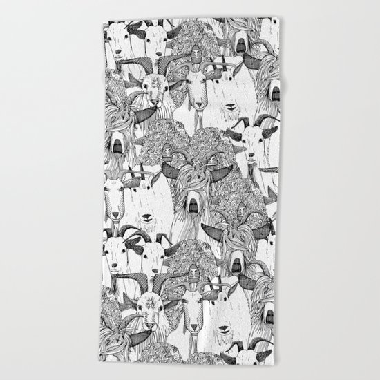 just goats black white Beach Towel