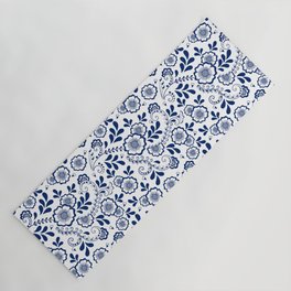 Blue Eastern Floral Pattern Yoga Mat