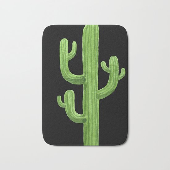 Green Cactus on Black Bath Mat