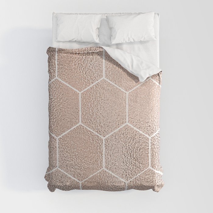 Rose gold foil honeycomb geometric Comforter