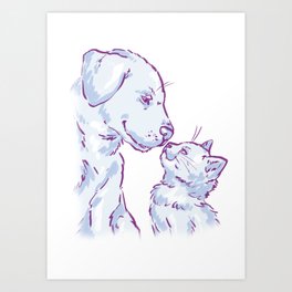 Love cat and dog Art Print