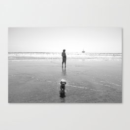 Oil rig, man, dog  Canvas Print