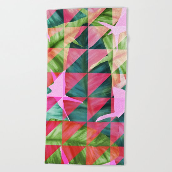 Abstract Hot Pink Banana Leaves Design Beach Towel