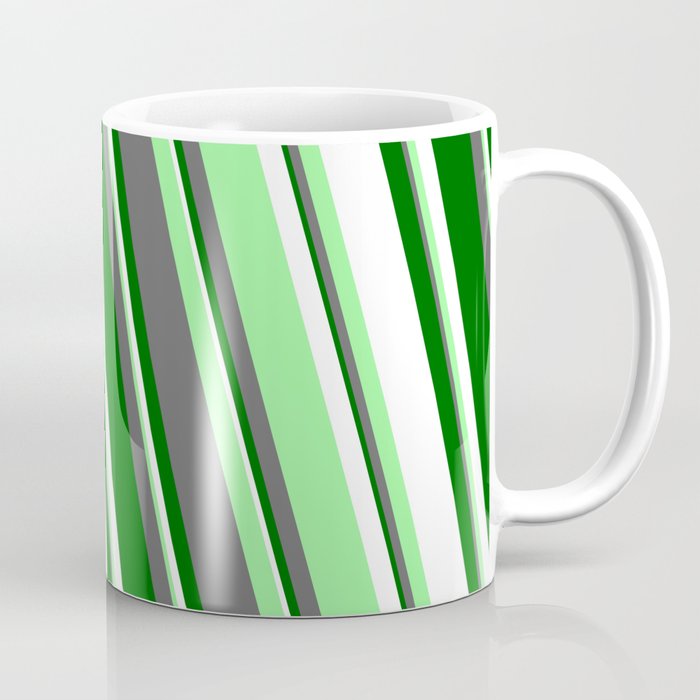White, Green, Dim Gray, and Dark Green Colored Lines Pattern Coffee Mug