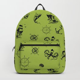 Light Green And Blue Silhouettes Of Vintage Nautical Pattern Backpack