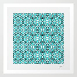 Symmetrical Flower Pattern in Turquoise Art Print