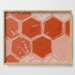 Hexagons - orange impasto painting pattern Serving Tray