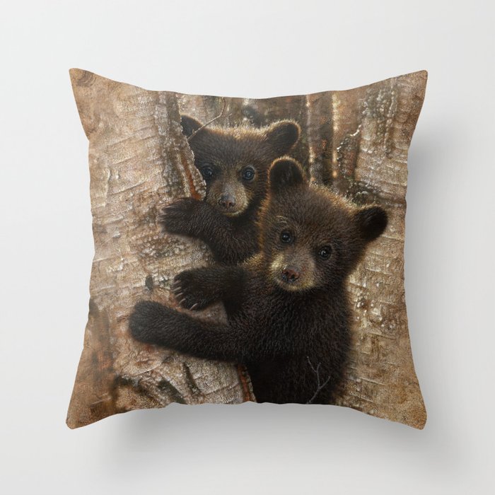 Black Bear Cubs Curious Cubs Throw Pillow By
