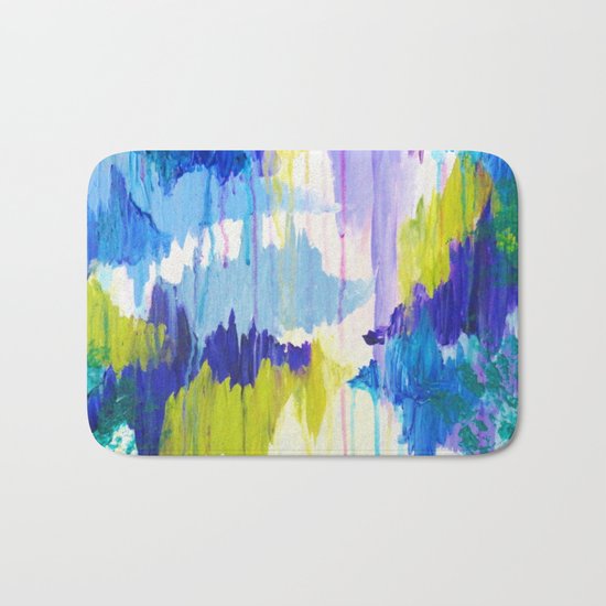 WINTER DREAMING - Jewel Tone Colorful Eggplant Plum Periwinkle Purple Chevron Ikat Abstract Painting Bath Mat