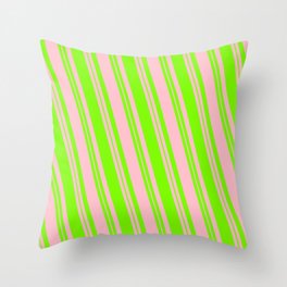 [ Thumbnail: Pink & Green Colored Lined/Striped Pattern Throw Pillow ]