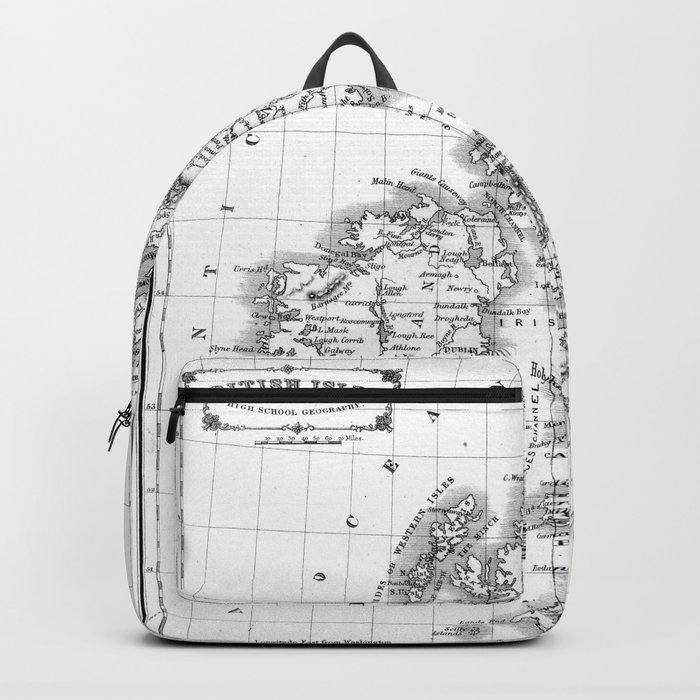 Vintage Map of The British Isles (1864) BW Backpack