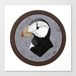 Horned puffin portrait Canvas Print