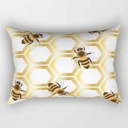  Golden honeycomb with honeybees on a white background. Rectangular Pillow