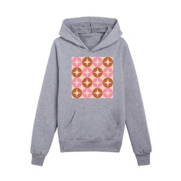 Mid Century Mod Pattern in Pink and Rust Kids Pullover Hoodies