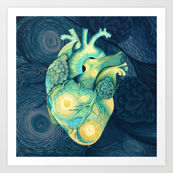 Anatomical Human Heart Starry Night Inspired Art Print By