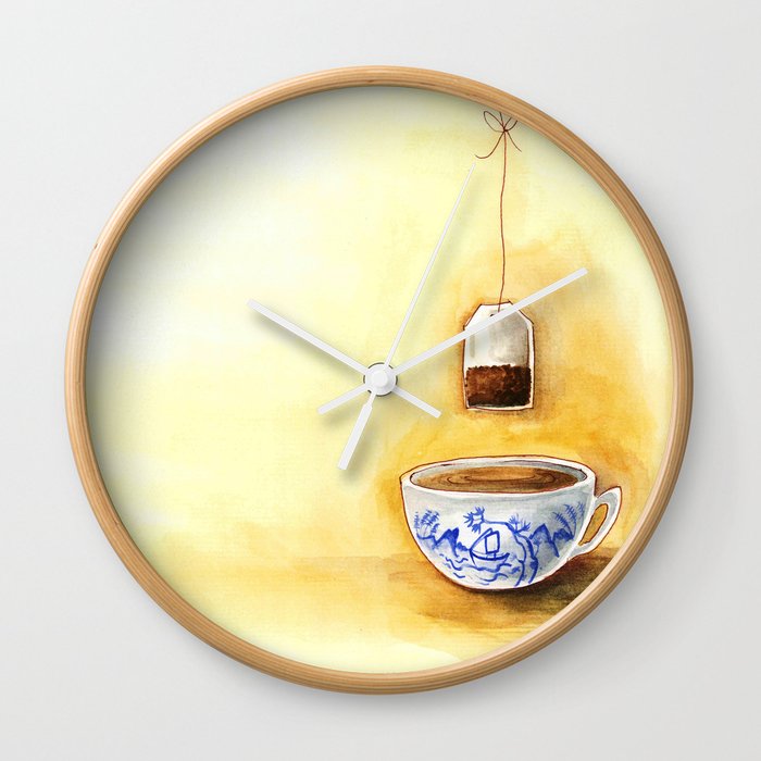 A cup of tea watercolor illustration Wall Clock