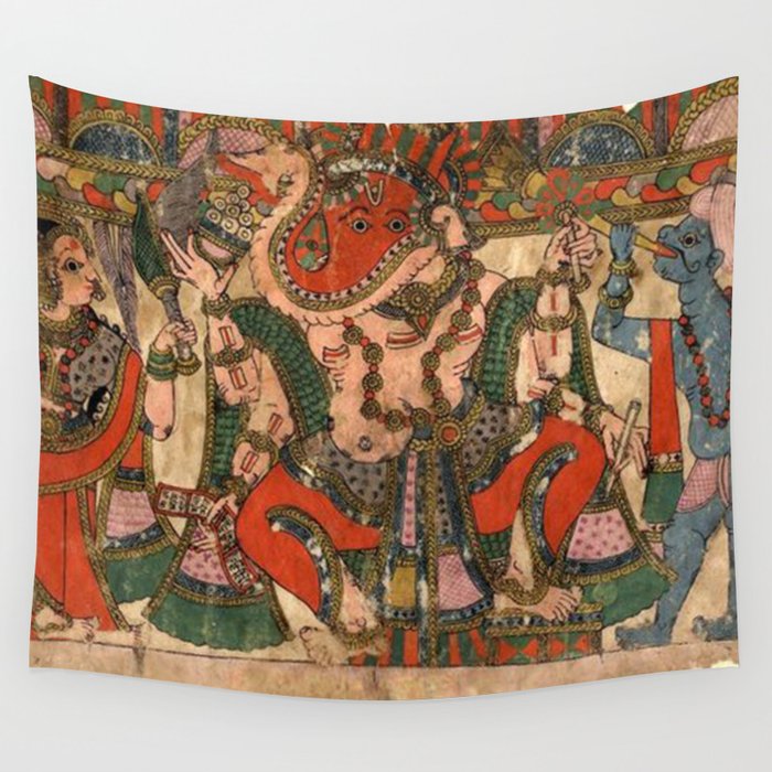 Hindu Krishna Ganesh Tapestry Wall Tapestry