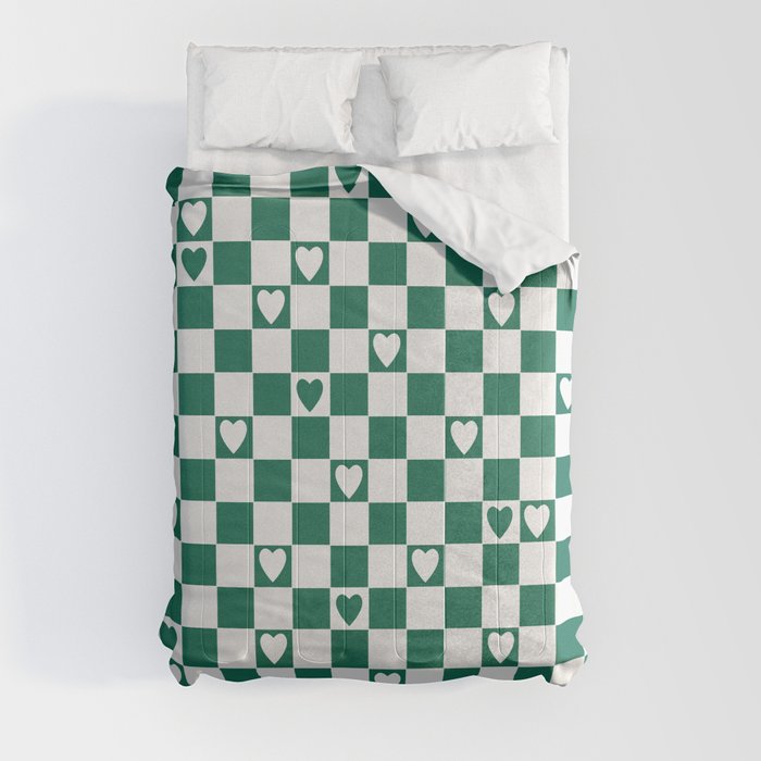 Checkered hearts teal and white Comforter