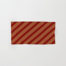 [ Thumbnail: Sienna and Maroon Colored Lined/Striped Pattern Hand & Bath Towel ]