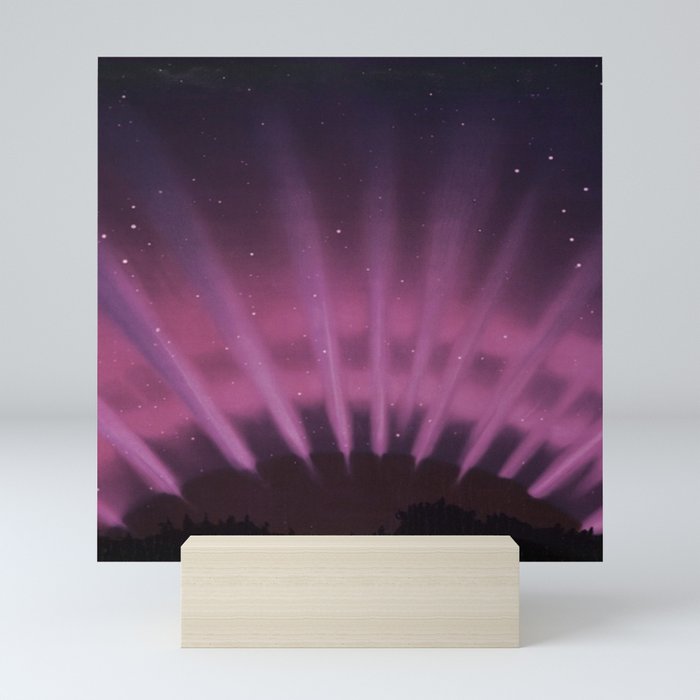 Vintage Aurora Borealis northern lights poster in magenta - pink Mini Art Print