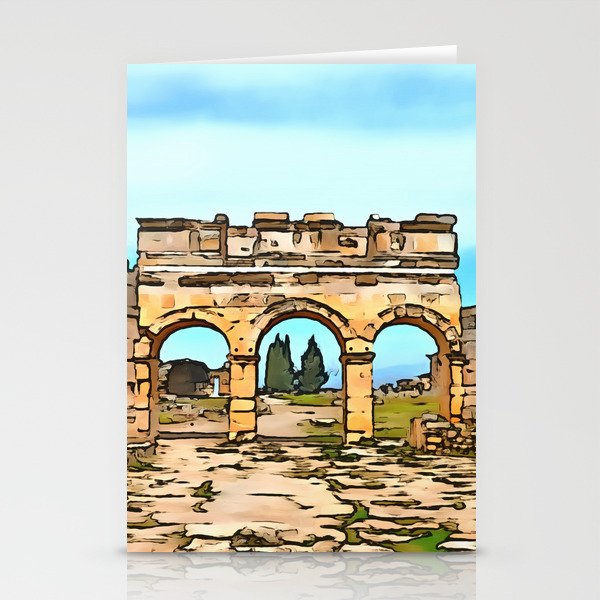 Frontinus Gate in Hierapolis, Pamukkale Black Outline Art Stationery Cards
