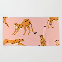 Cheetahs pattern on pink Beach Towel