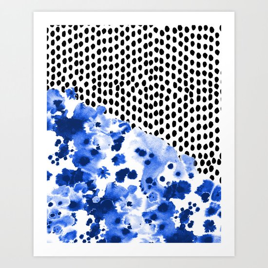 Monroe - India ink, indigo, dots, spots, print pattern, surface design Art Print