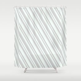 [ Thumbnail: Mint Cream and Light Gray Colored Stripes/Lines Pattern Shower Curtain ]