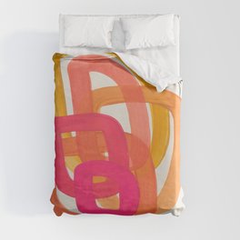 Funky Retro 70's Style Pattern Orange Pink Greindent Striped Circles Mid Century Colorful Pop Art Duvet Cover
