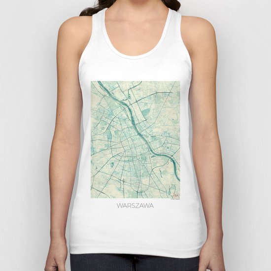 Warsaw Map Blue Vintage Unisex Tank Top
