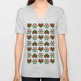  Christmas Winter Red Green Plaid Check Pattern Snowflakes And Heart V Neck T Shirt